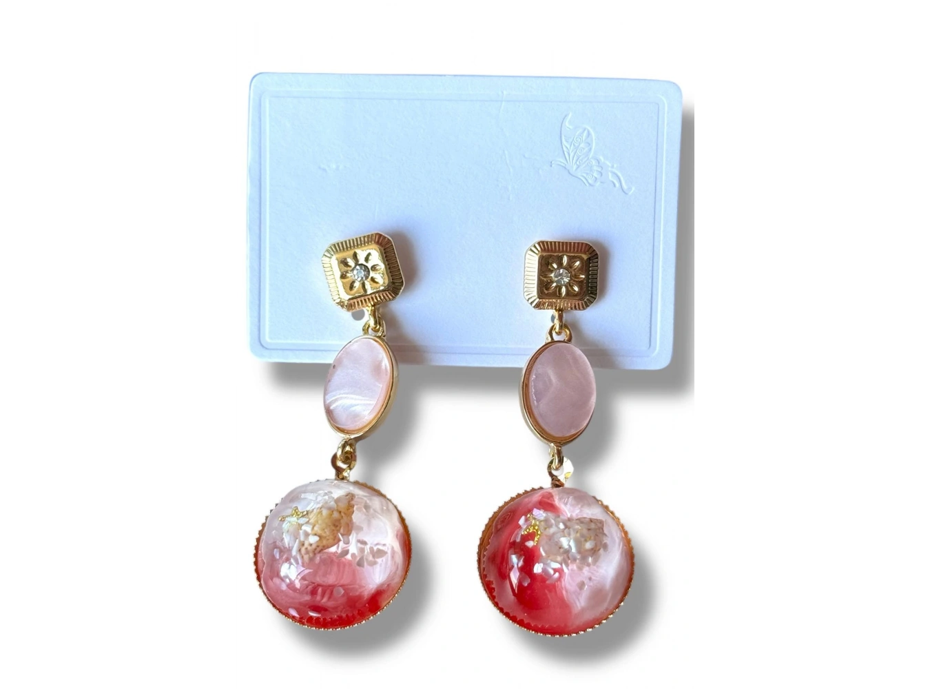 Altın Renk Taş Detaylı Sallantılı küpe (Çift)