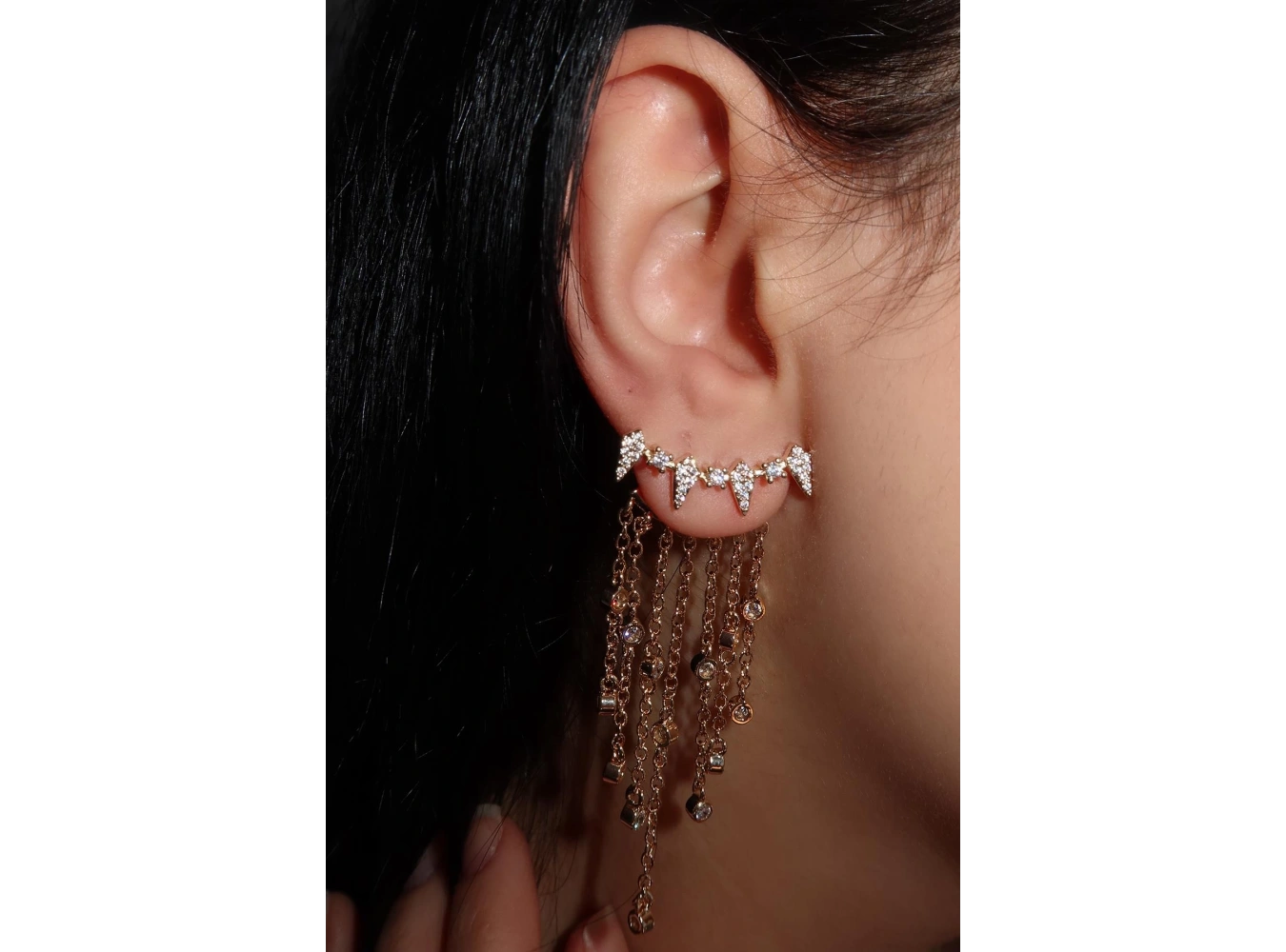 Altın Renk Taş Detaylı Sallantılı VİP YSX Küpe (Çift)