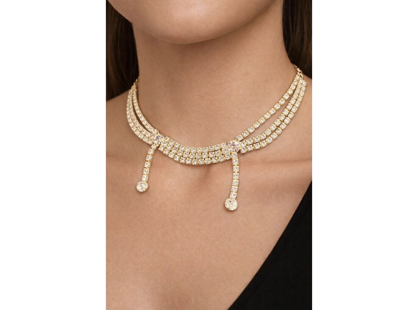 Altın Renk Taş Detaylı Tasarım Abiye Kolye