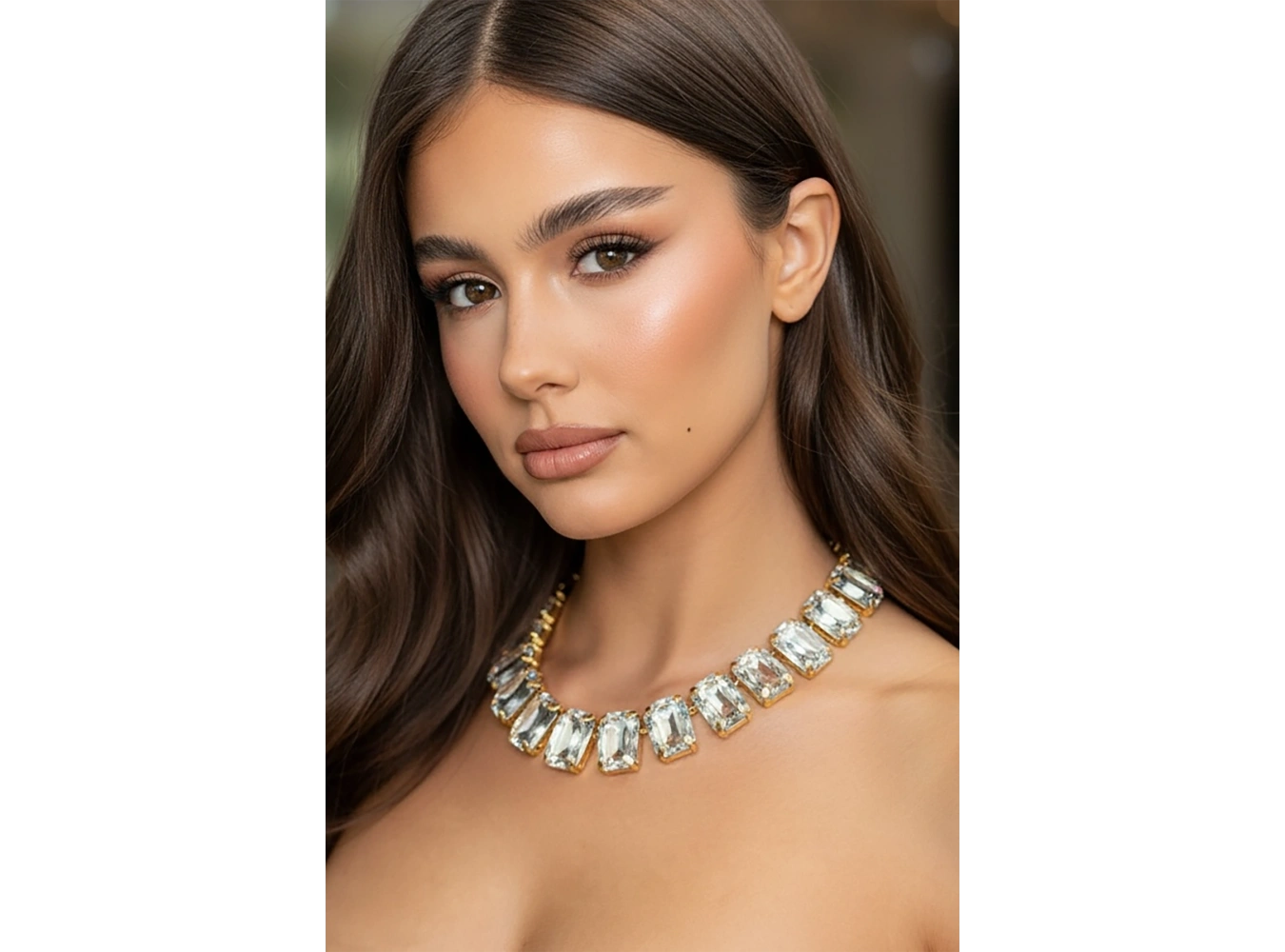 Altın Renk Taş Detaylı Tasarım Abiye Kolye