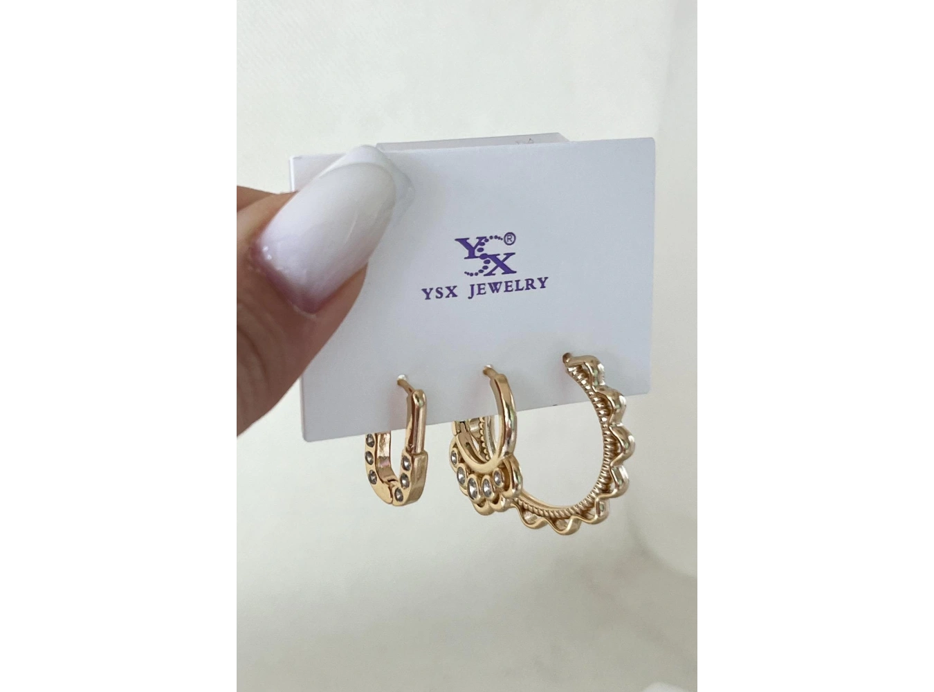 Altın Renk Taş Detaylı VİP 3lü YSX Halka Küpe Set