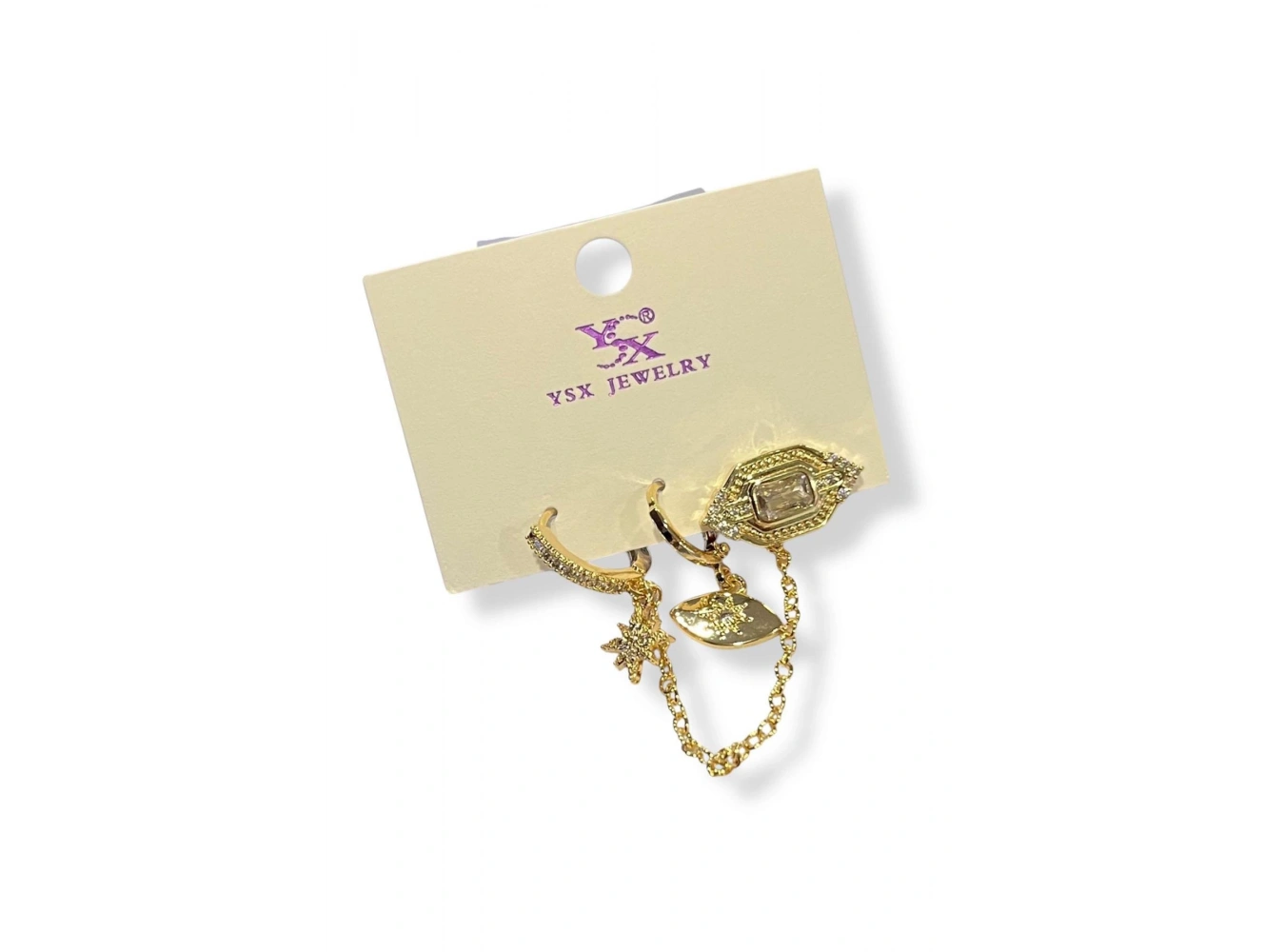 Altın Renk Taş Detaylı VİP 3lü YSX Küpe Set