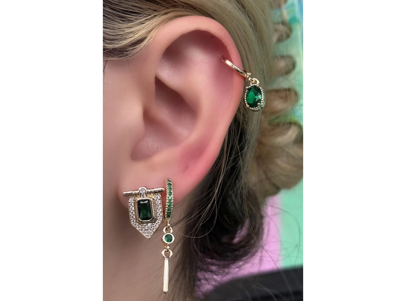 Altın Renk Taş Detaylı VİP 3lü YSX Küpe Set