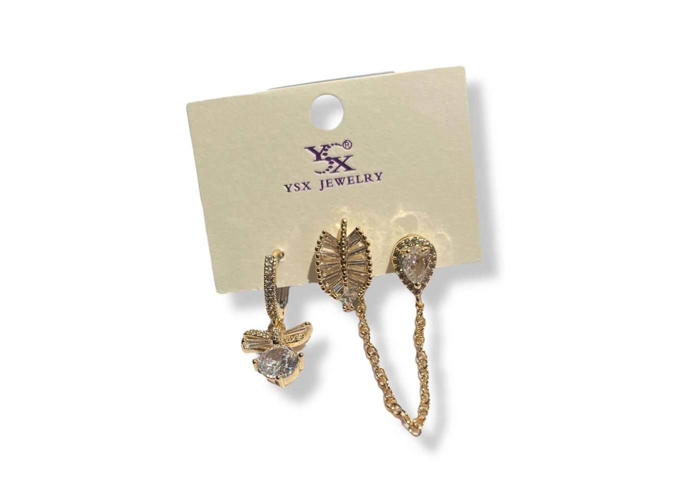 Altın Renk Taş Detaylı VİP 3lü YSX Küpe Set