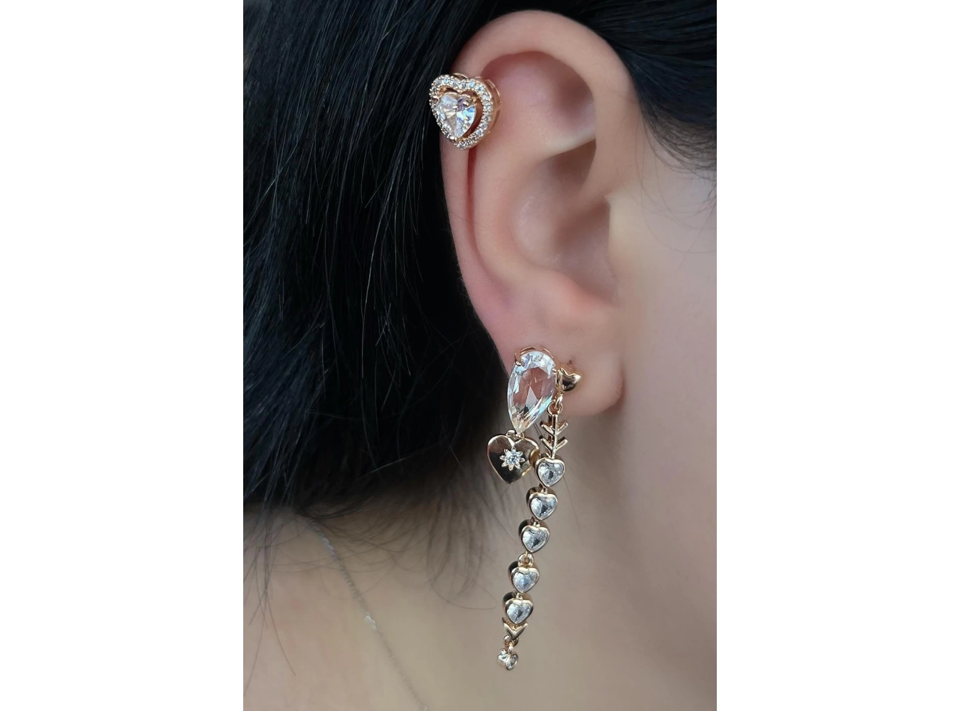 Altın Renk Taş Detaylı VİP 3lü YSX Küpe Set