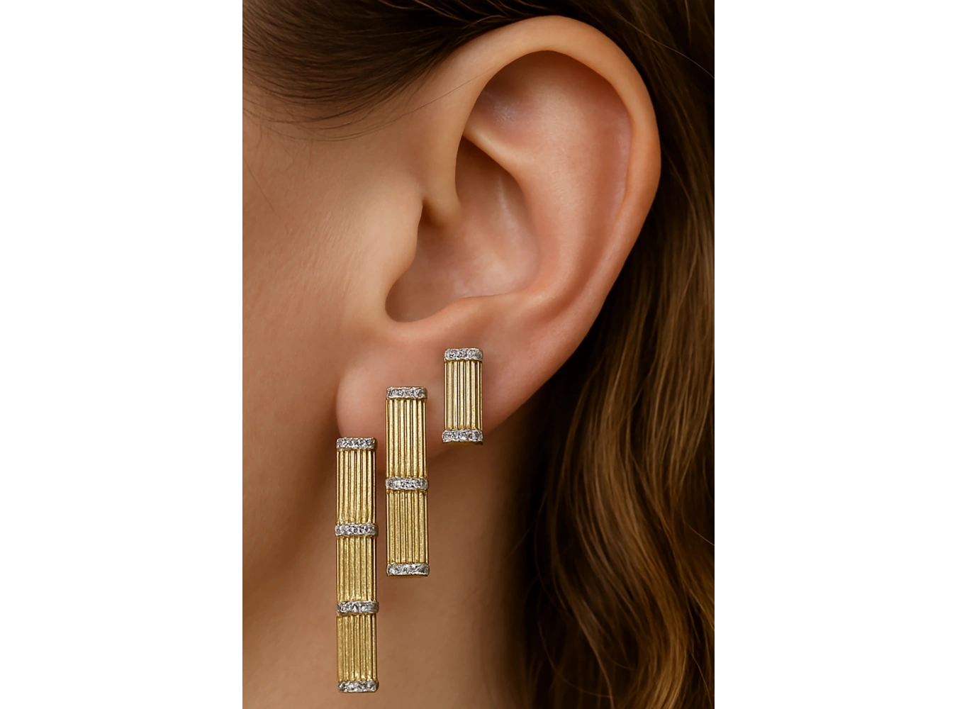 Altın Renk Taş Detaylı VİP 3lü YSX Küpe Set