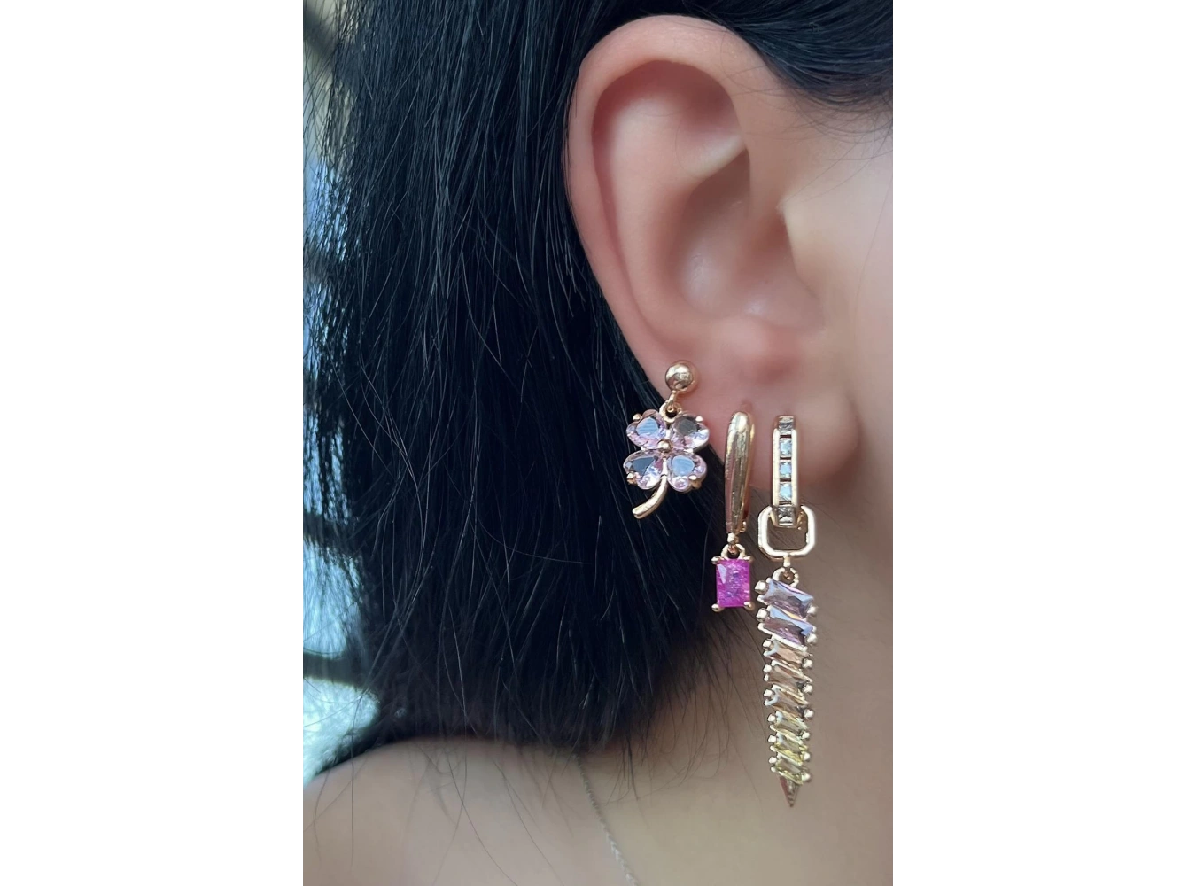 Altın Renk Taş Detaylı VİP 3lü YSX Küpe Set