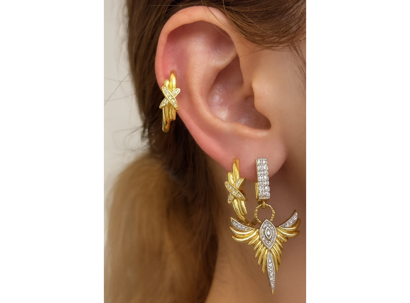 Altın Renk Taş Detaylı VİP 3lü YSX Küpe Set