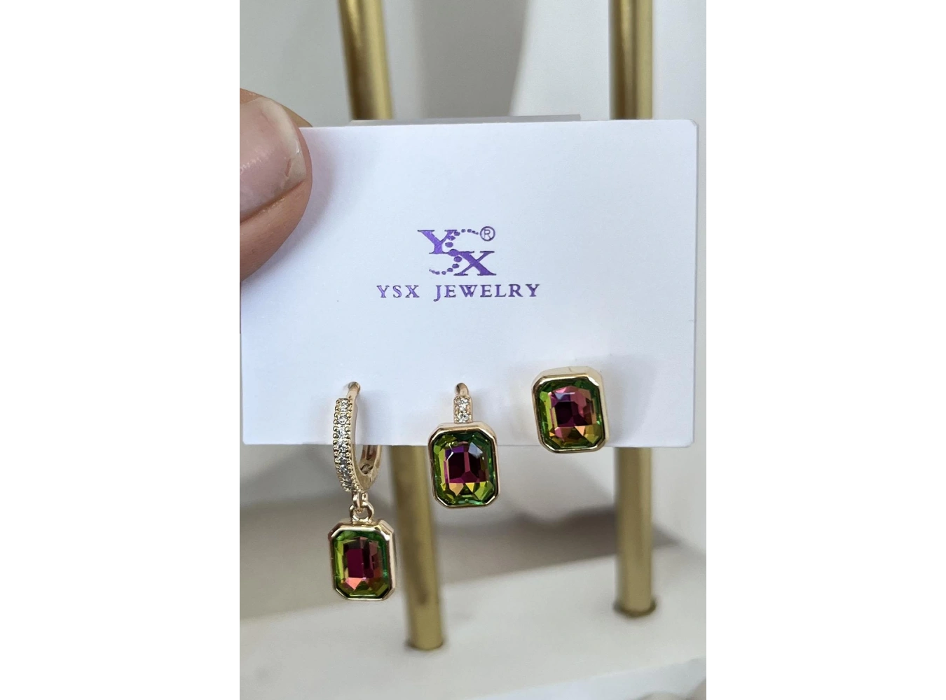 Altın Renk Taş Detaylı VİP 3lü YSX Küpe Set