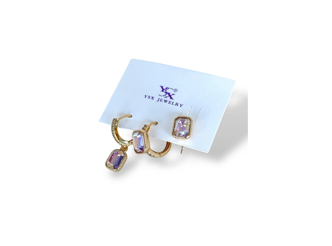 Altın Renk Taş Detaylı VİP 3lü YSX Küpe Set