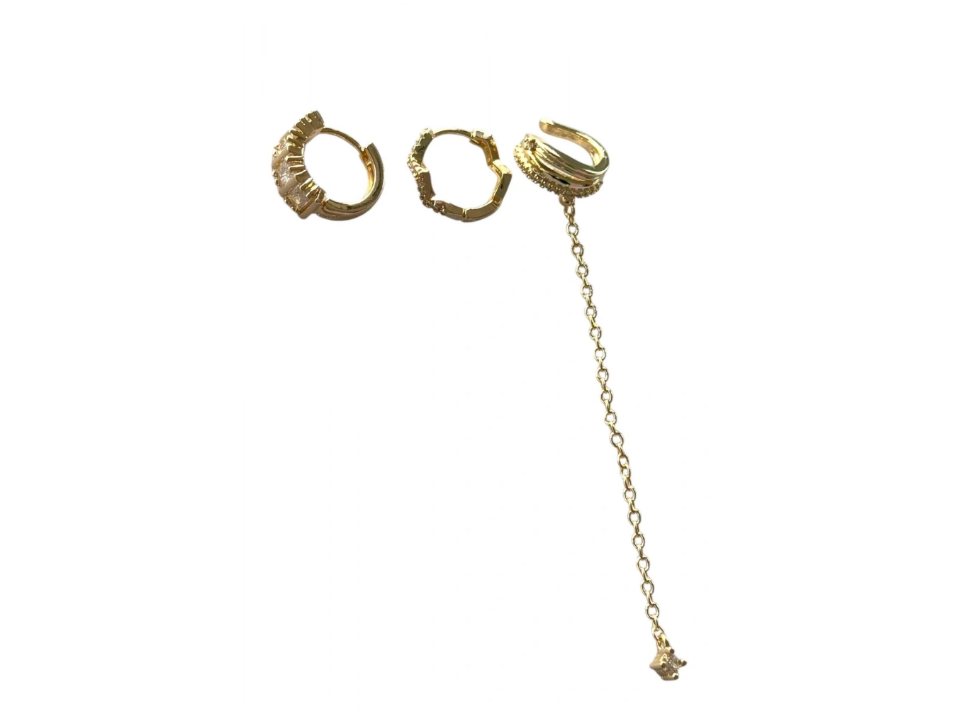 Altın Renk Taş Detaylı VİP 3lü YSX Küpe Set