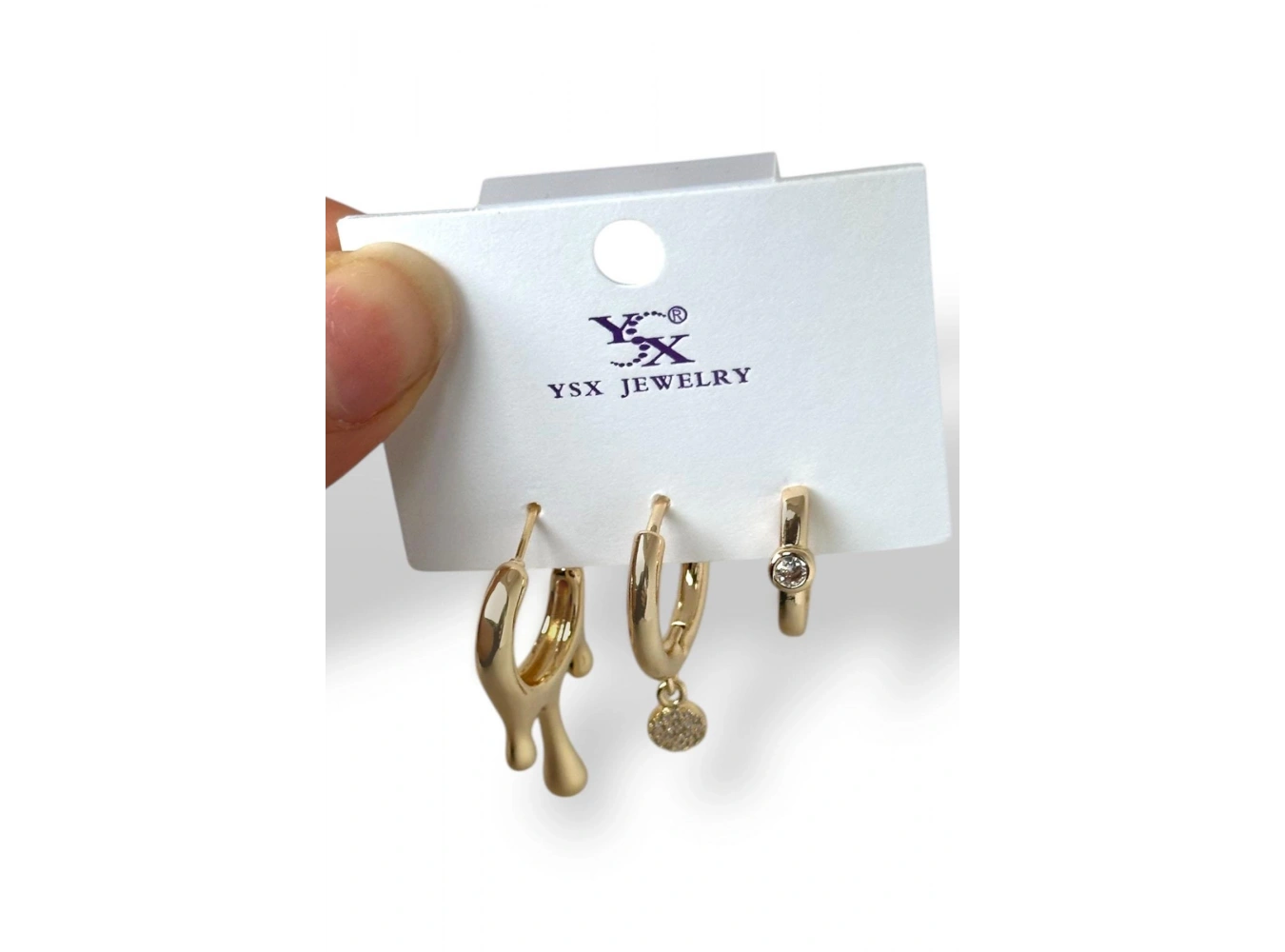 Altın Renk Taş Detaylı VİP 3lü YSX Küpe Set