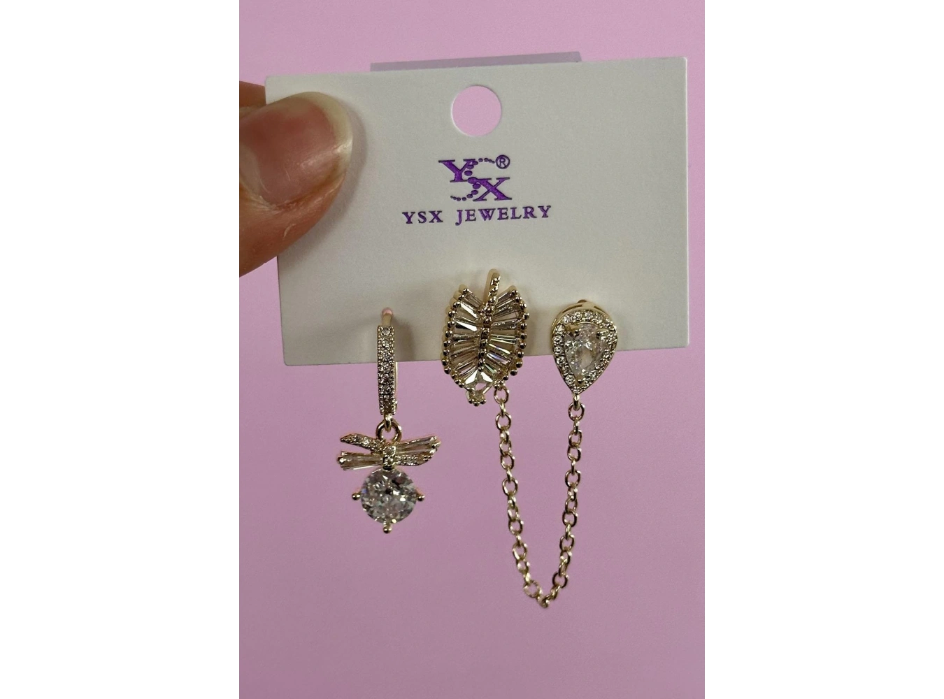 Altın Renk Taş Detaylı VİP 3lü YSX Küpe Set