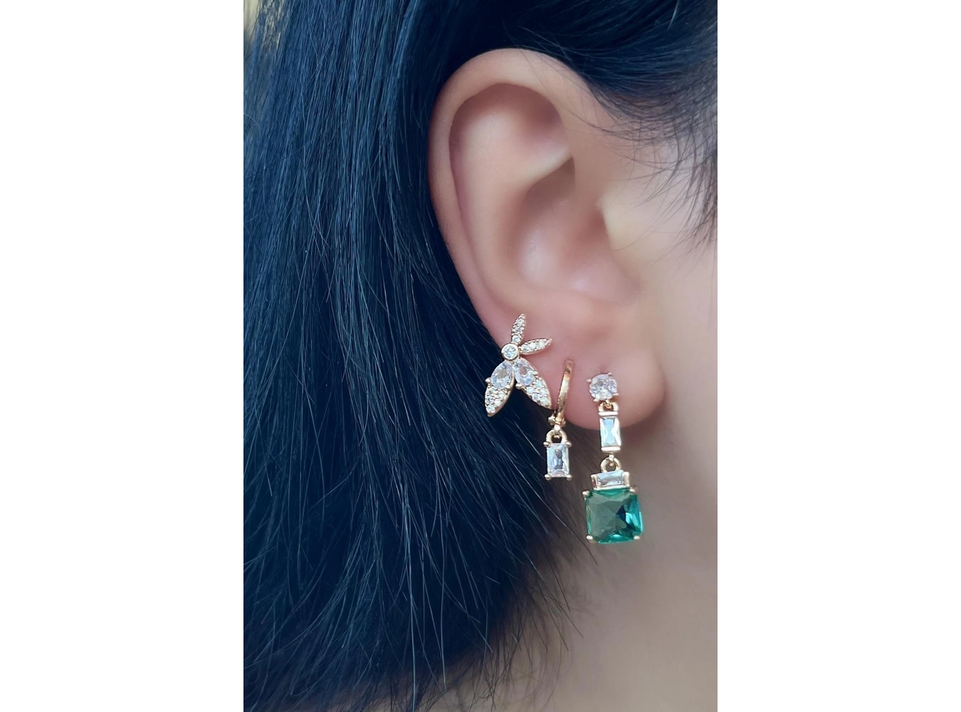 Altın Renk Taş Detaylı VİP 3lü YSX Küpe Set