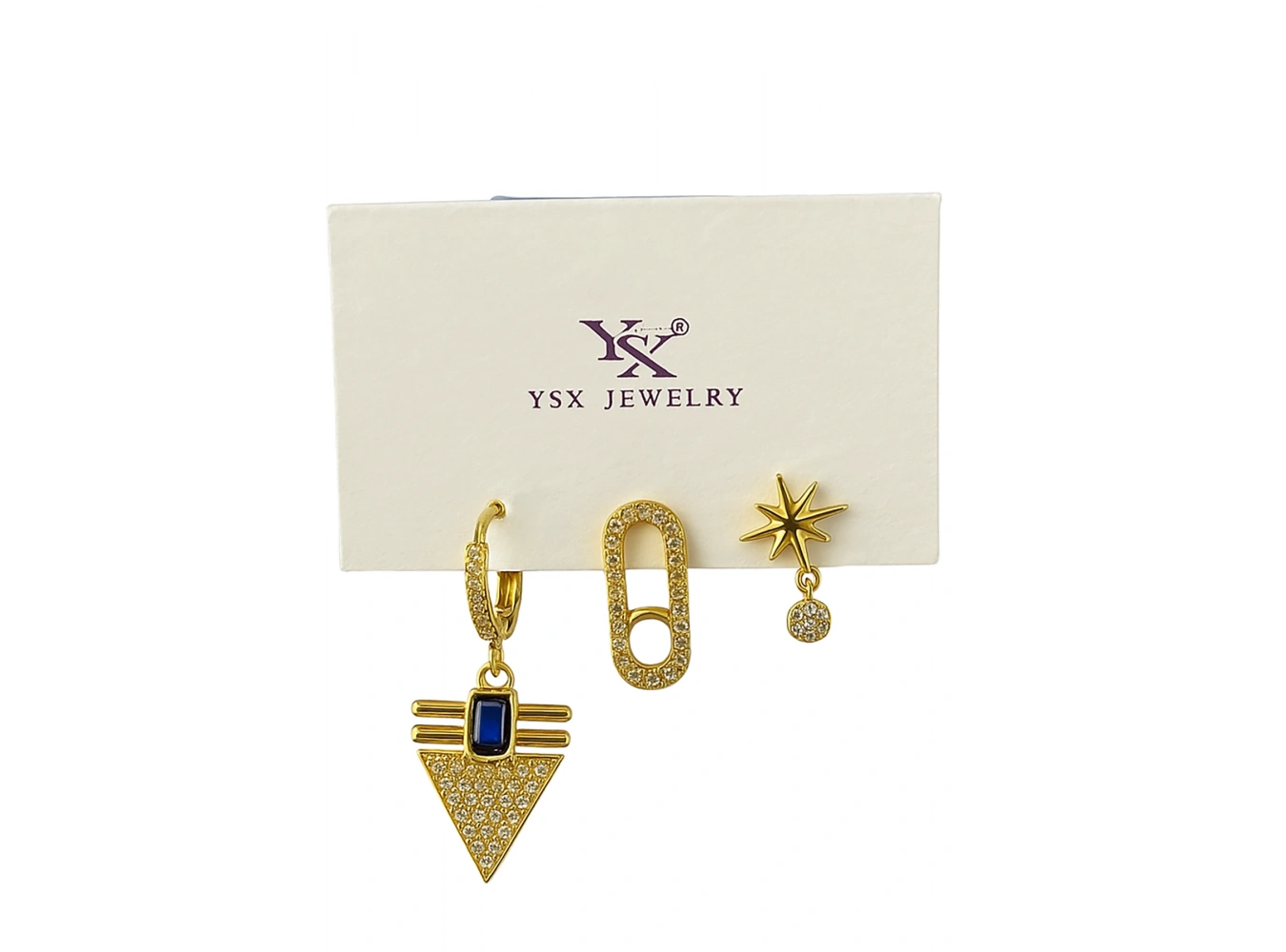 Altın Renk Taş Detaylı VİP 3lü YSX Küpe Set