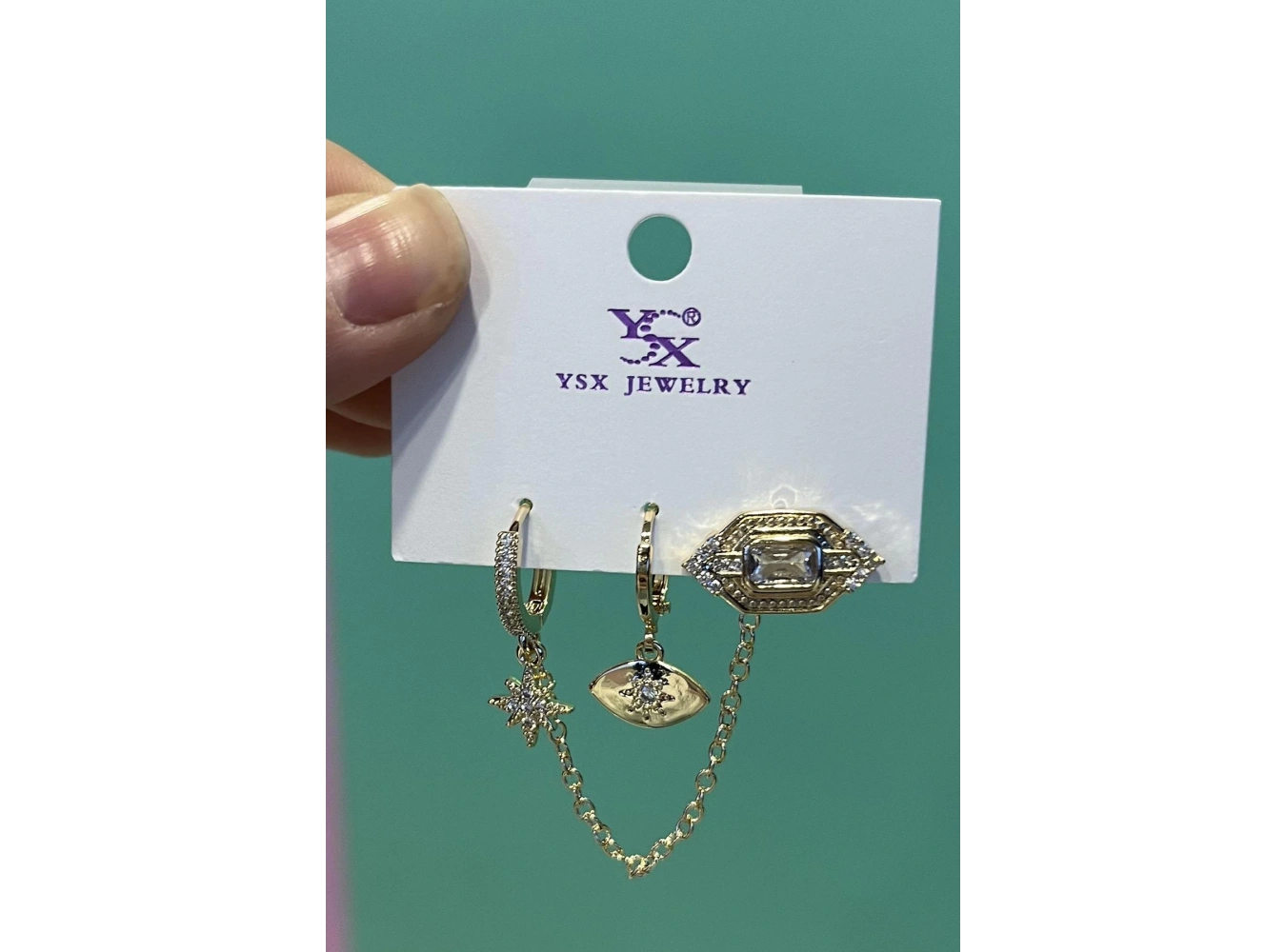 Altın Renk Taş Detaylı VİP 3lü YSX Küpe Set