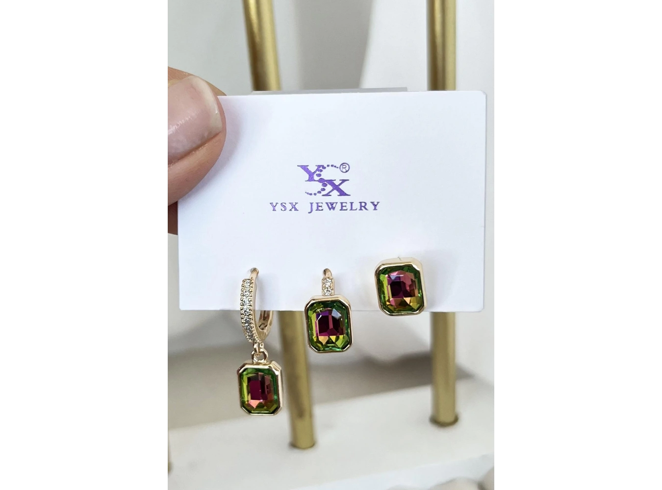 Altın Renk Taş Detaylı VİP 3lü YSX Küpe Set