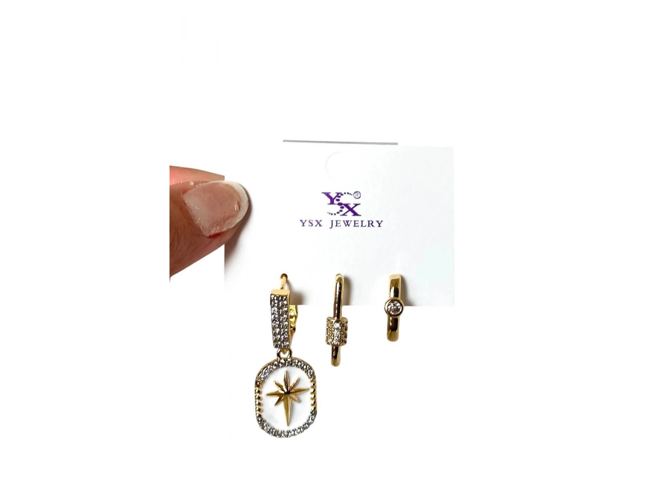 Altın Renk Taş Detaylı VİP 3lü YSX Küpe Set