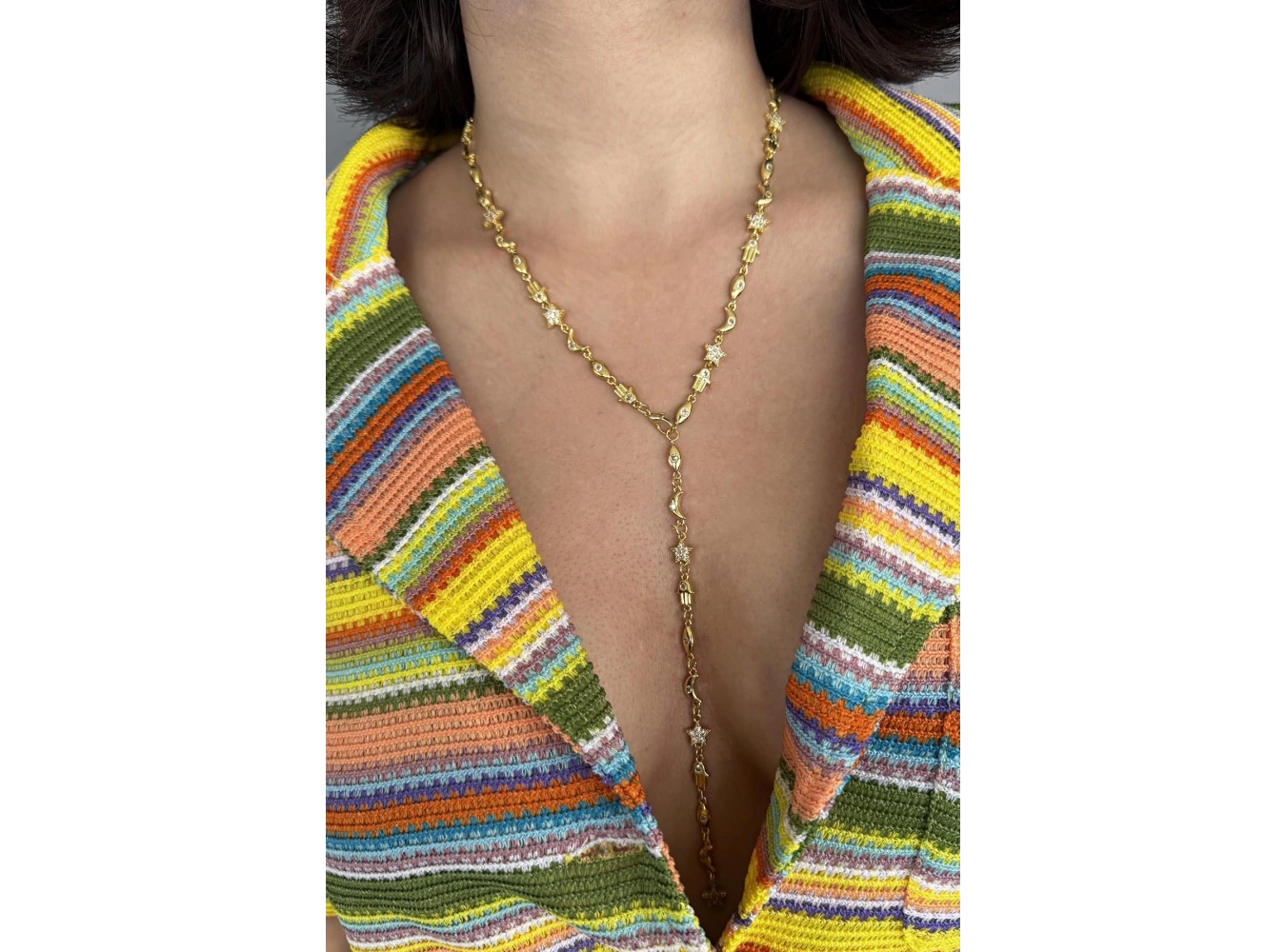 Altın Renk Taş Detaylı Y Kolye