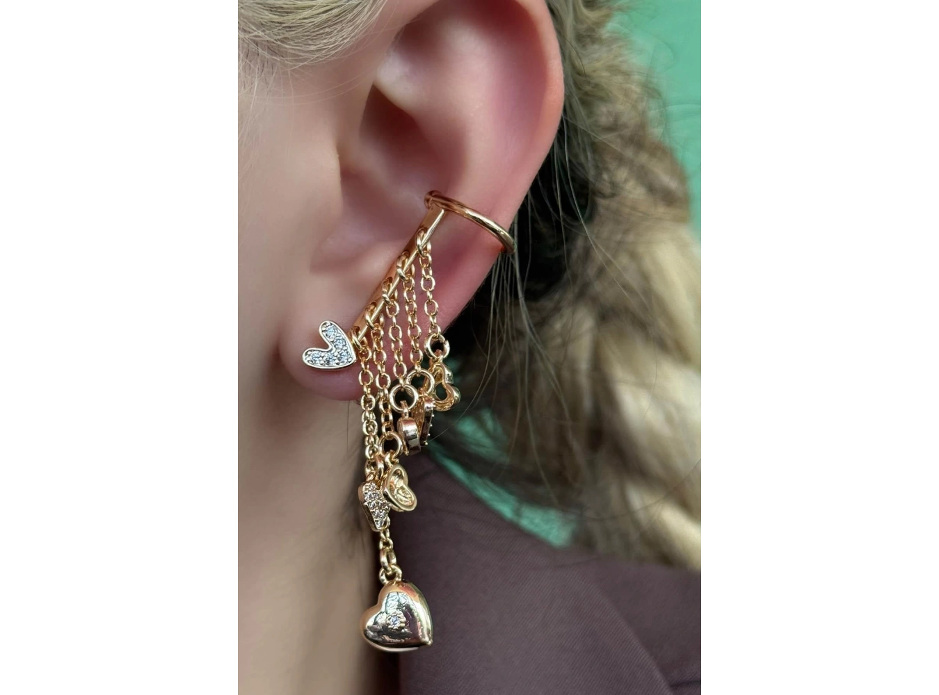 Altın Renk Taş Detaylı YSX Ear Cuff Küpe