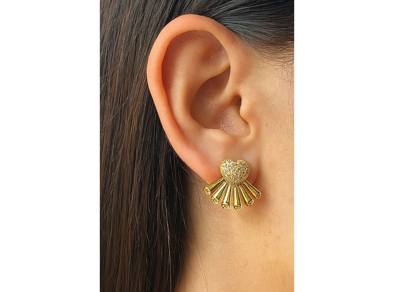 Altın Renk Taş Detaylı YSX Küpe (Çift)