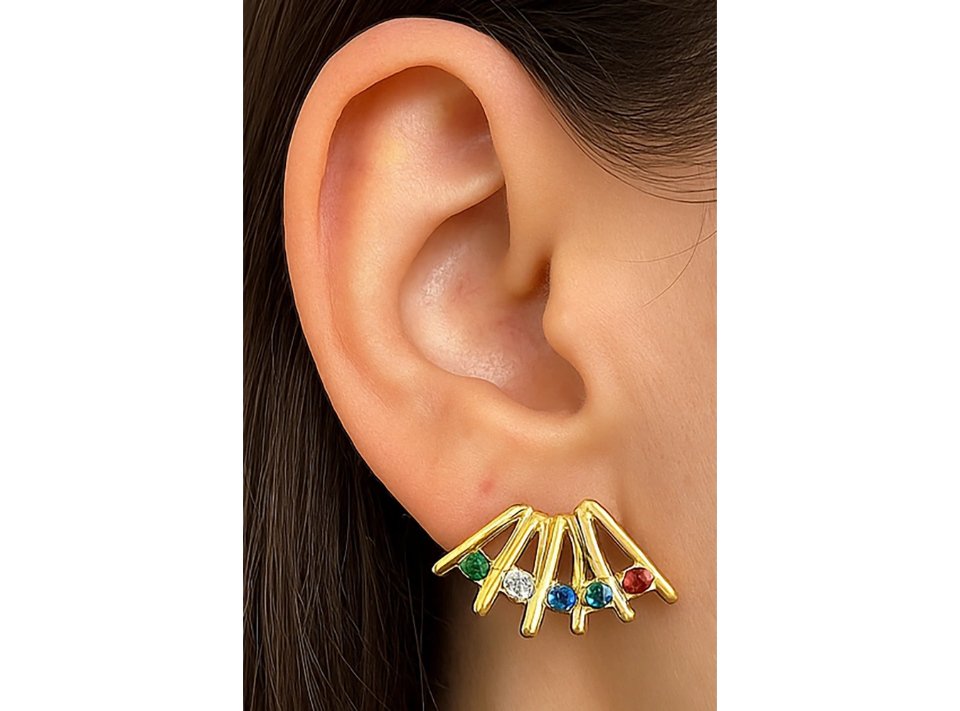 Altın Renk Taş Detaylı YSX Küpe (Çift)