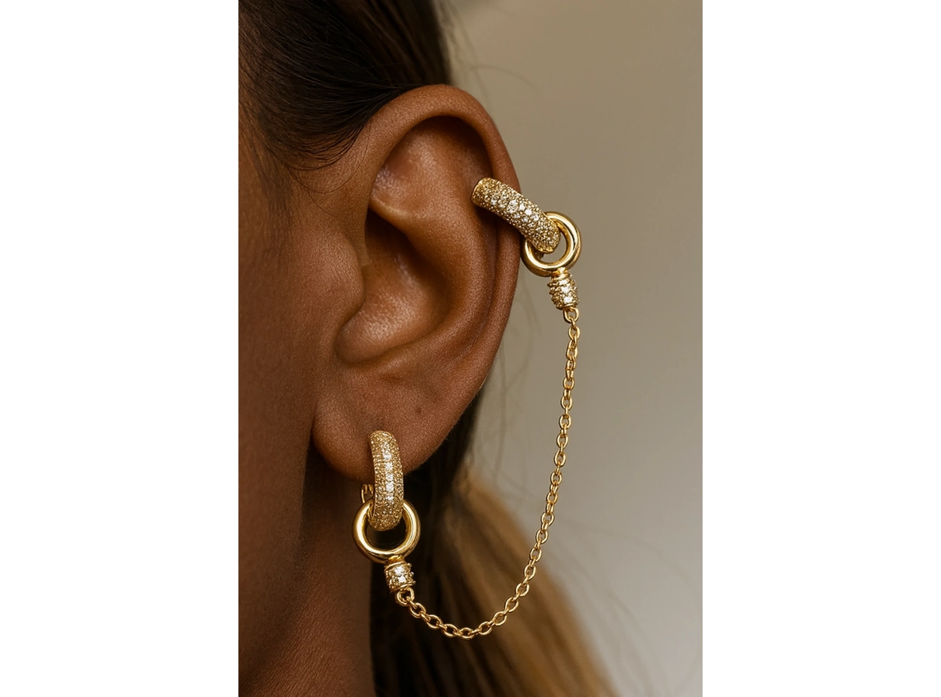 Altın Renk Taş Detaylı YSX Küpe (Çift)