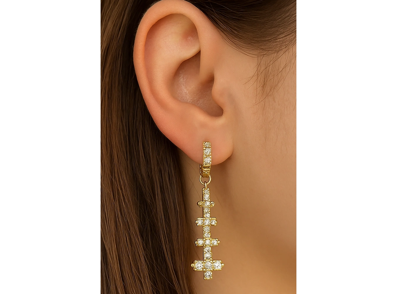 Altın Renk Taş Detaylı YSX Küpe (Çift)