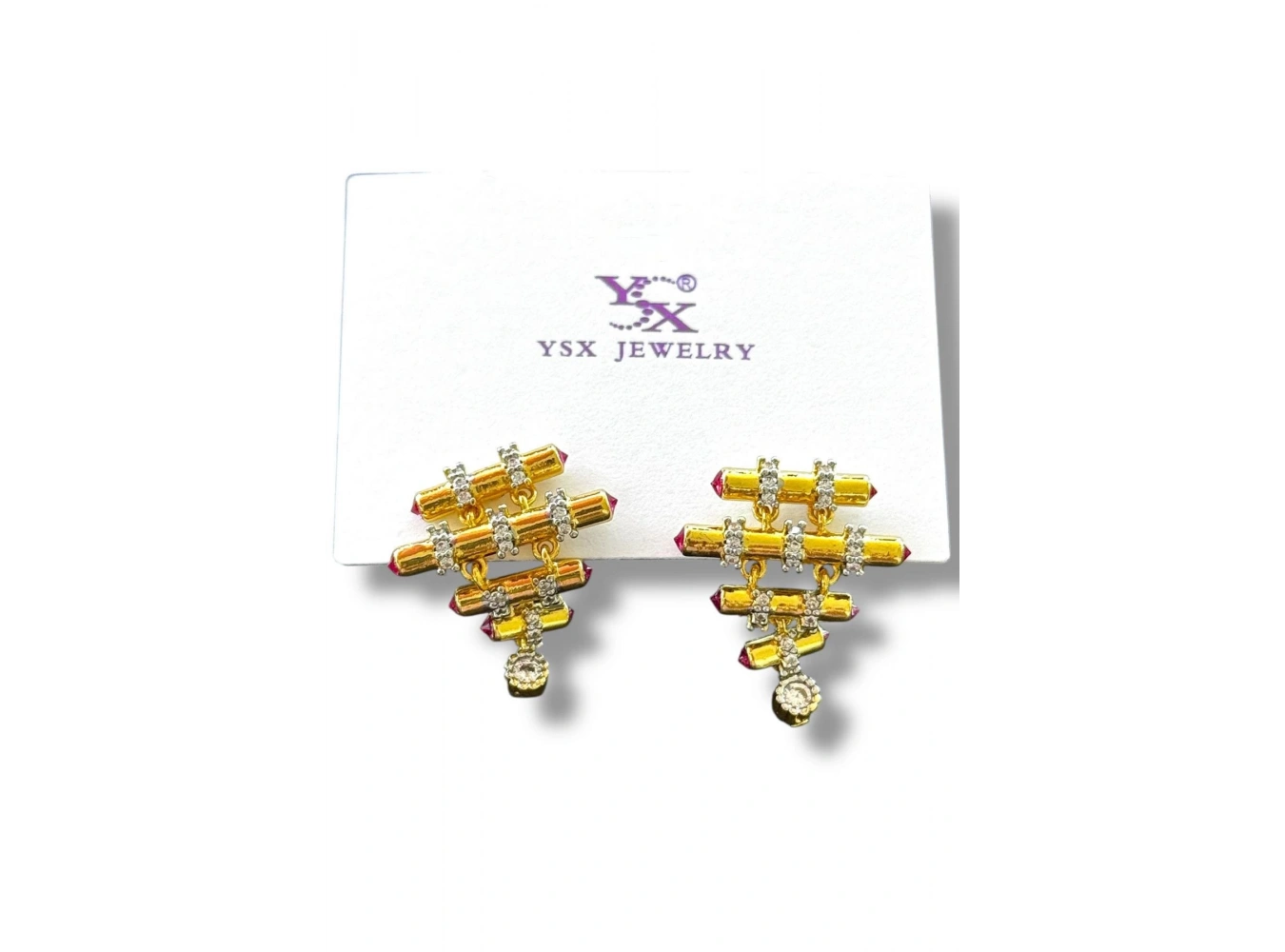 Altın Renk Taş Detaylı YSX Küpe (Çift)