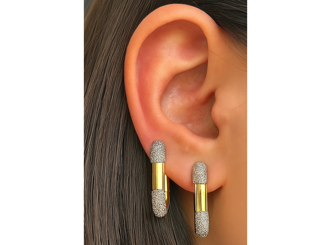 Altın Renk Taş Detaylı YSX Küpe Set (Çift)