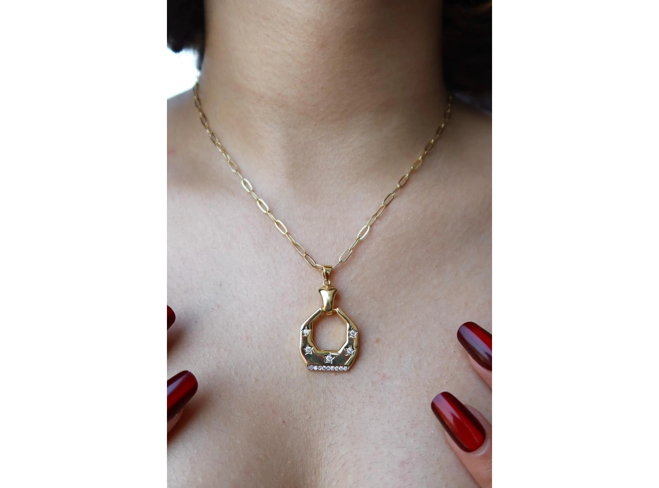 Altın Renk Taş Detaylı YSX Y Kolye