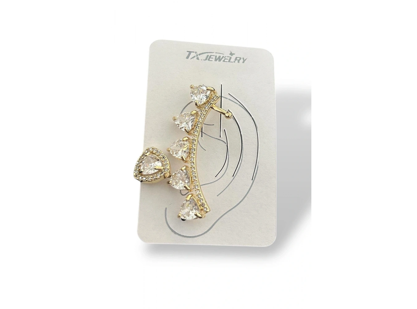 Altın Renk Taş Detaylı14K Altın Kaplama TX Ear Cuff Ve Küpe Set(Tek)