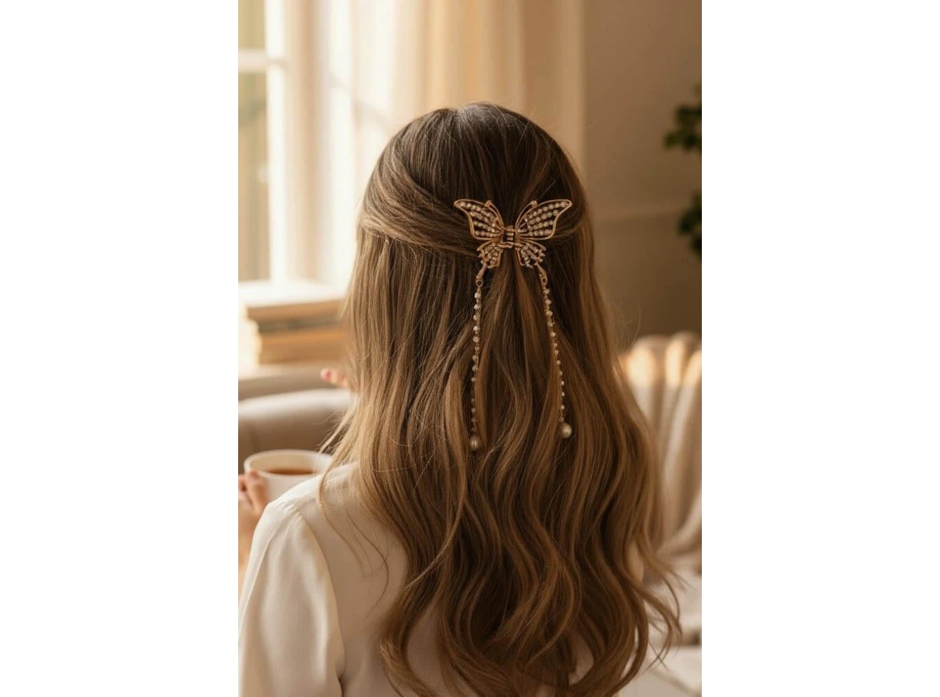 Altın Renk Taş Ve İnci Detaylı Metal Mandal Toka