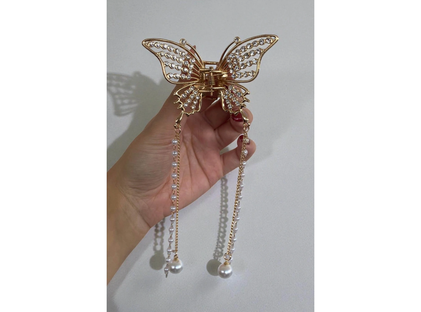 Altın Renk Taş Ve İnci Detaylı Metal Mandal Toka