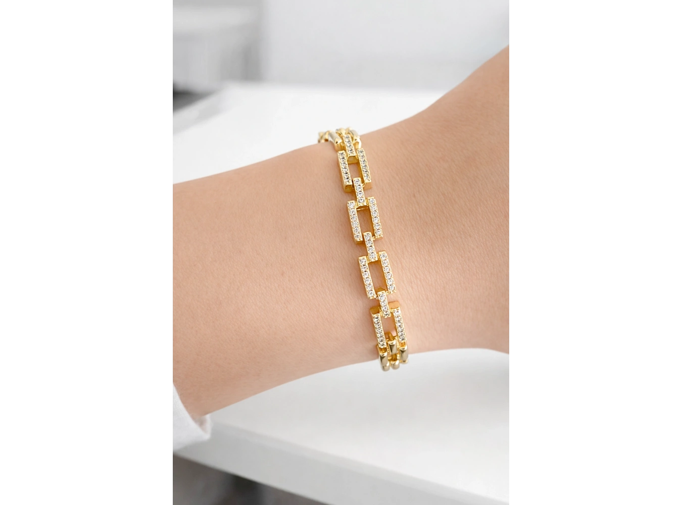 Altın Renk Taşlı 14K Altın Kaplama CM Bileklik