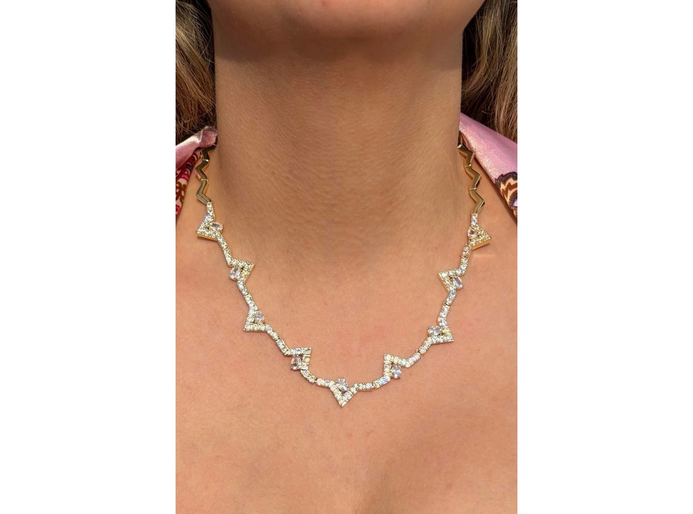 Altın Renk Taşlı 14K Altın Kaplama Tasarım Kolye