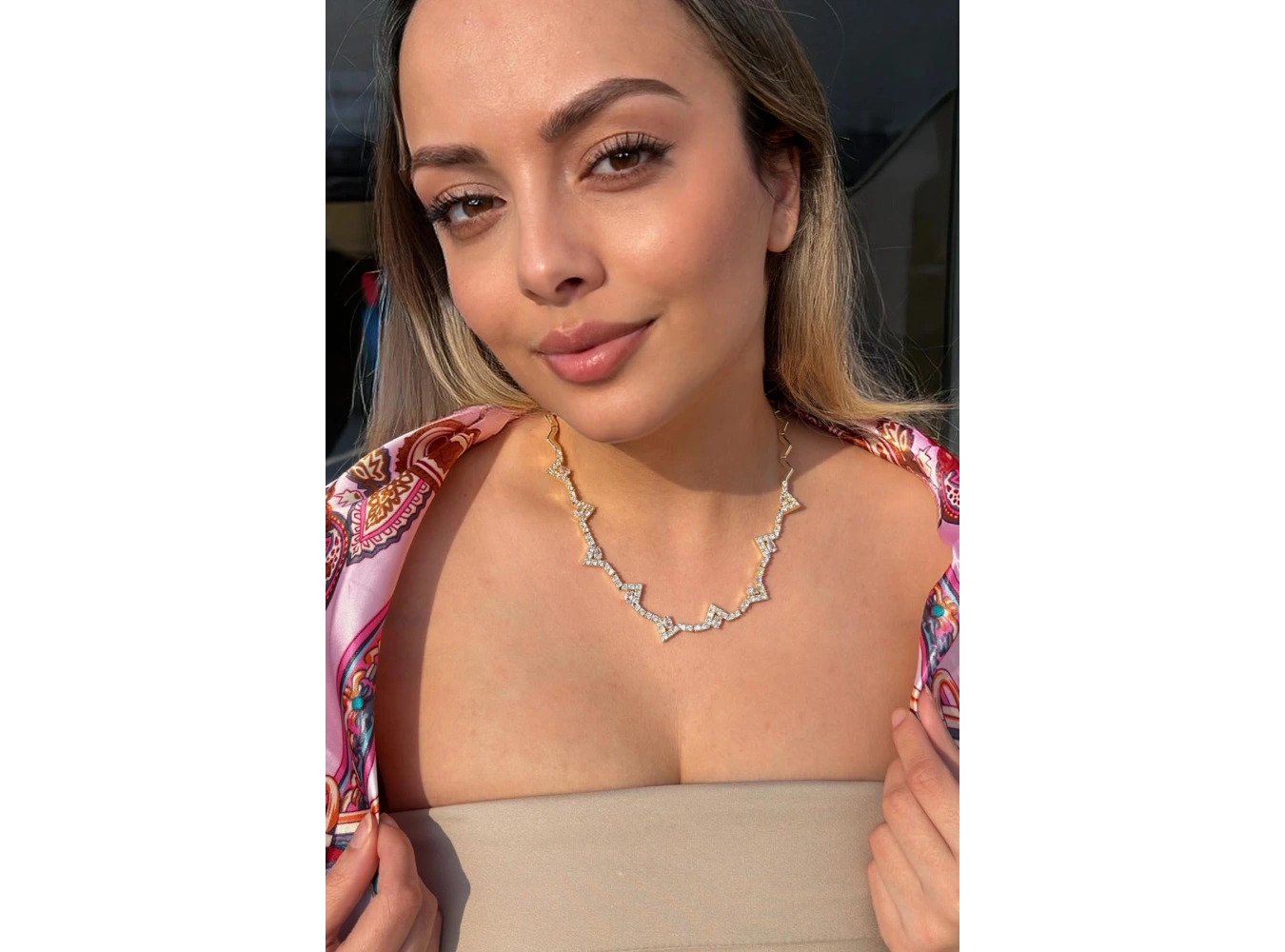 Altın Renk Taşlı 14K Altın Kaplama Tasarım Kolye