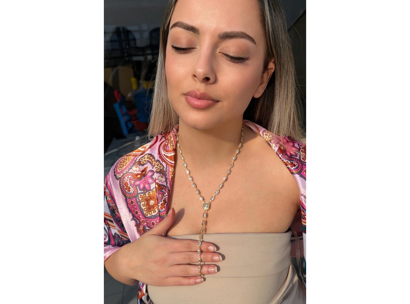 Altın Renk Taşlı 14K Altın Kaplama Y Kolye