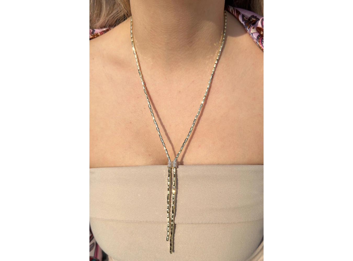 Altın Renk Taşlı 14K Altın Kaplama Y Kolye