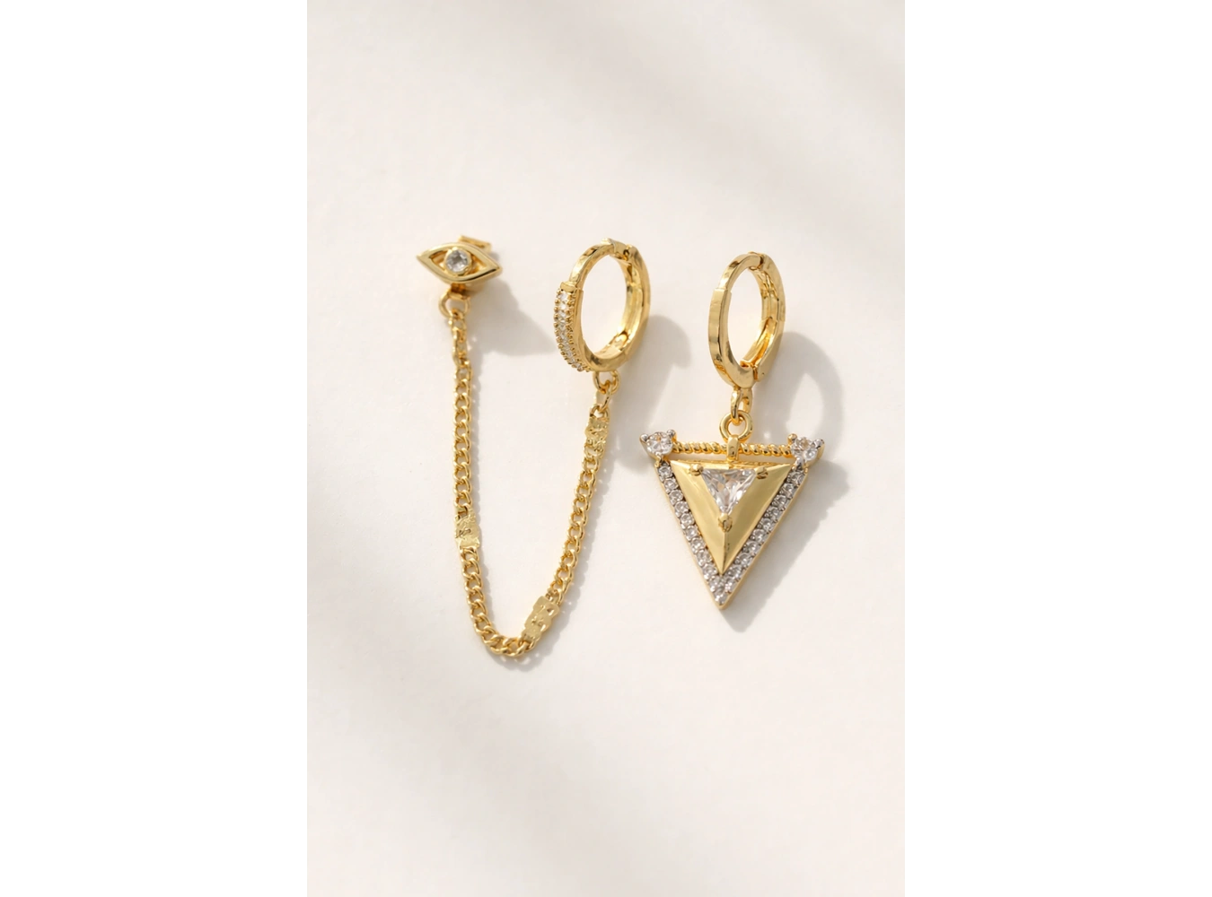 Altın Renk Taşlı 3lü Küpe Set