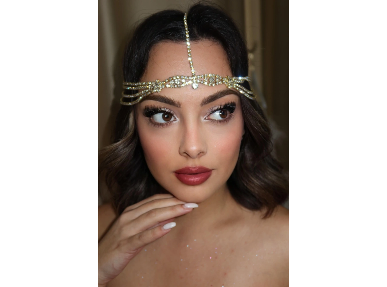 Altın Renk Taşlı Alınlık/Gelin Aksesuar