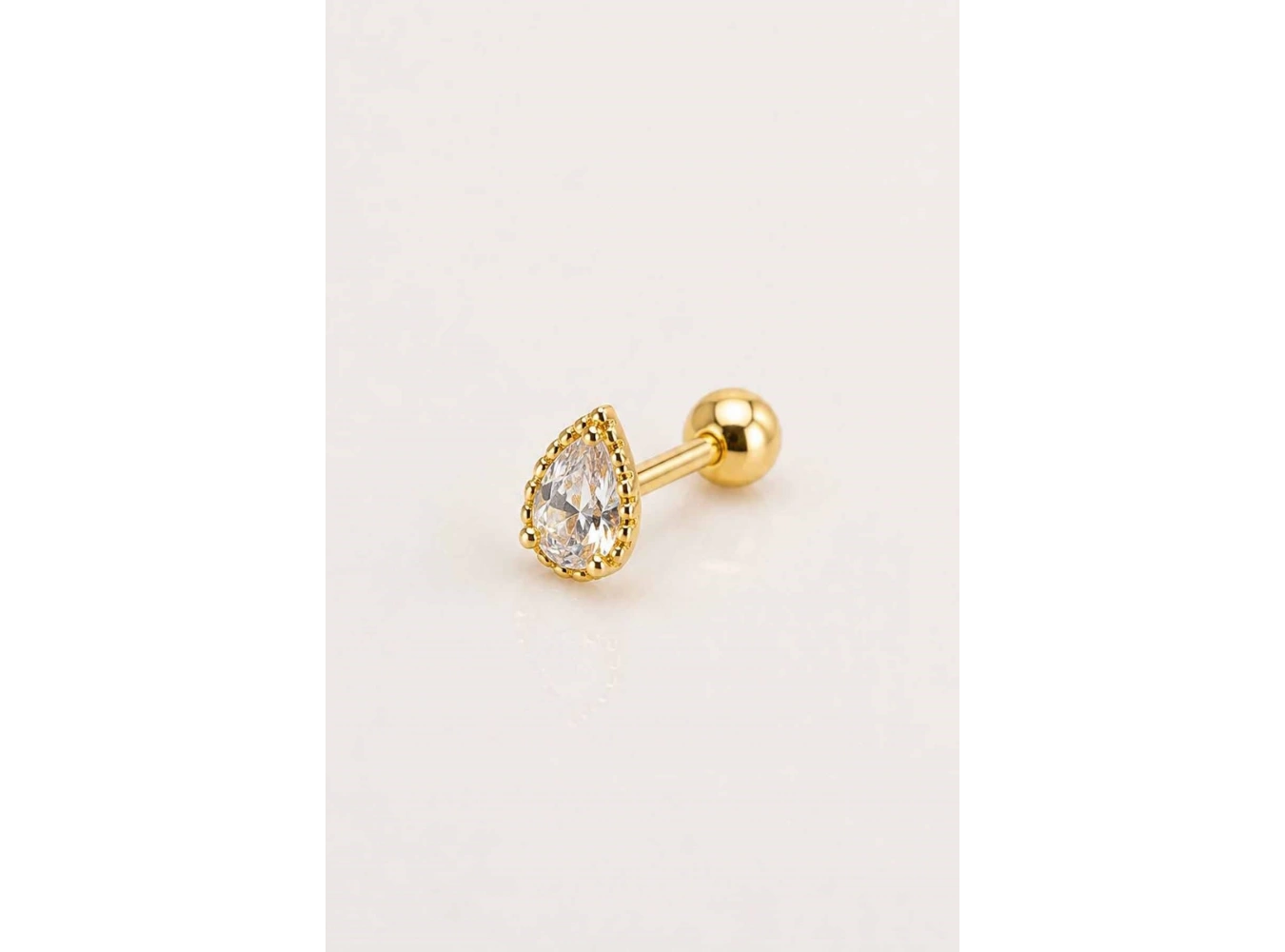 Altın Renk Taşlı Büyük Boy Cerrahi Çelik Tragus/Kıkırdak Küpe/Piercing (Tek)