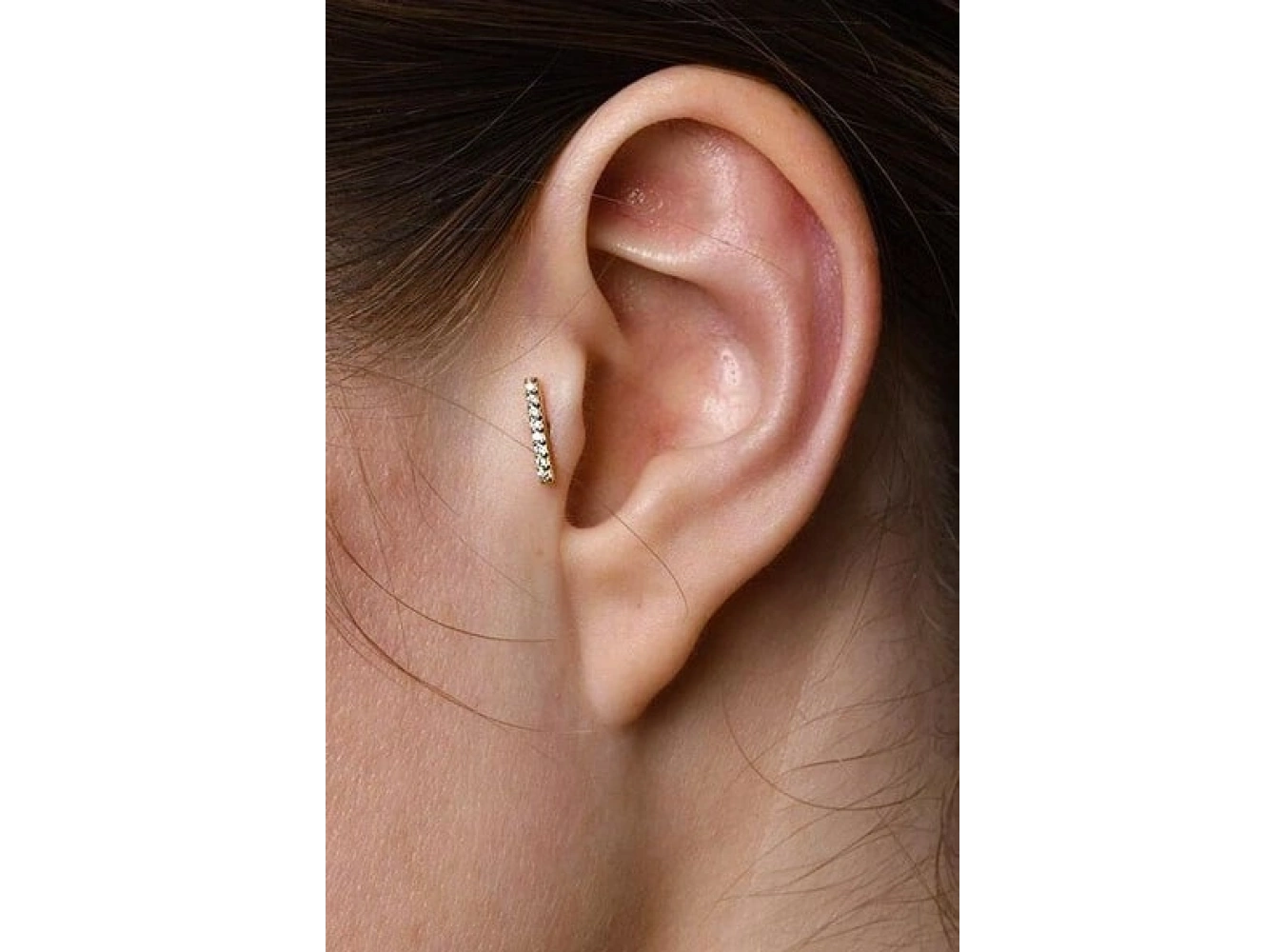 Altın Renk Taşlı Cerrahi Çelik Tragus/Kıkırdak Küpe/Piercing (Tek)