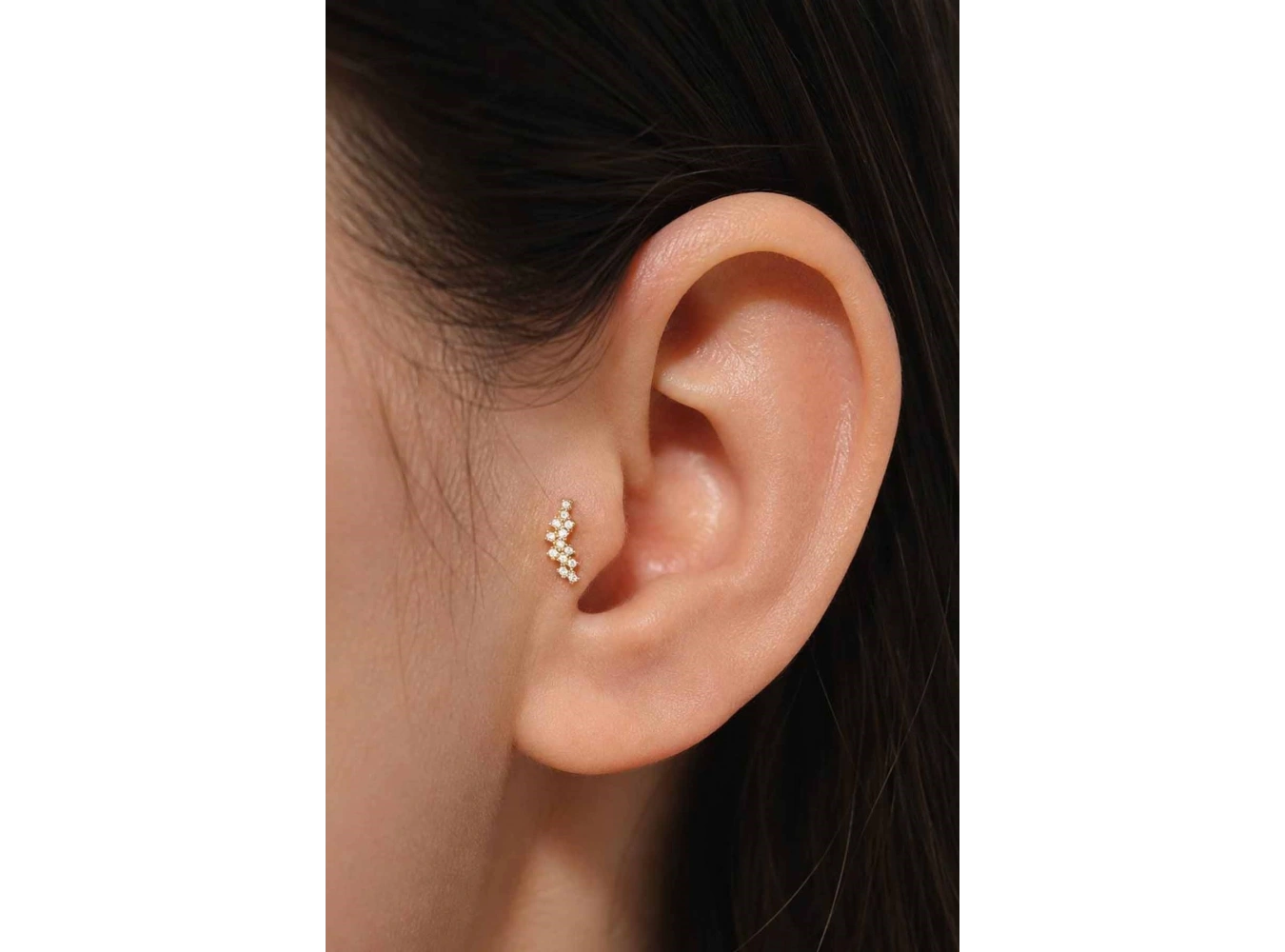 Altın Renk Taşlı Cerrahi Çelik Tragus/Kıkırdak Küpe/Piercing (Tek)