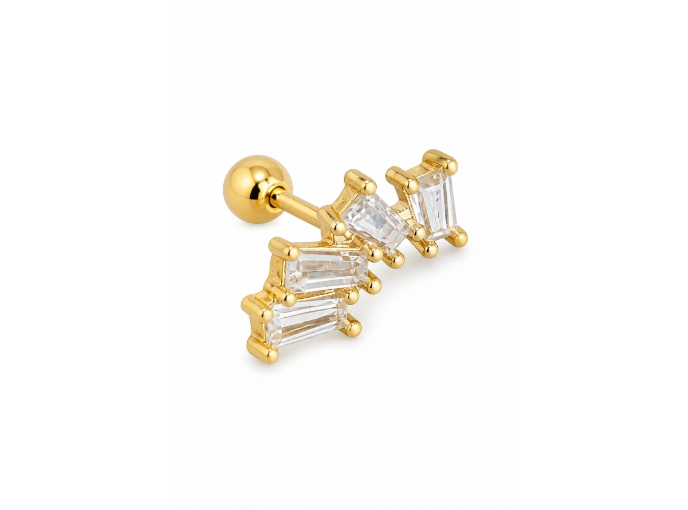 Altın Renk Taşlı Cerrahi Çelik Tragus/Kıkırdak Küpe/Piercing (Tek)