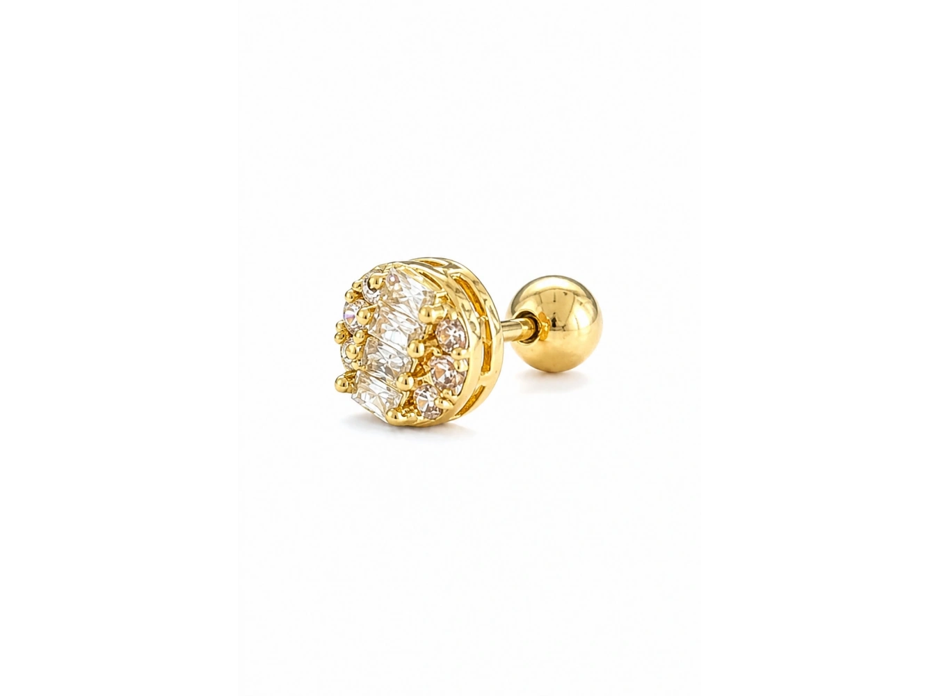 Altın Renk Taşlı Cerrahi Çelik Tragus/Kıkırdak Küpe/Piercing (Tek)