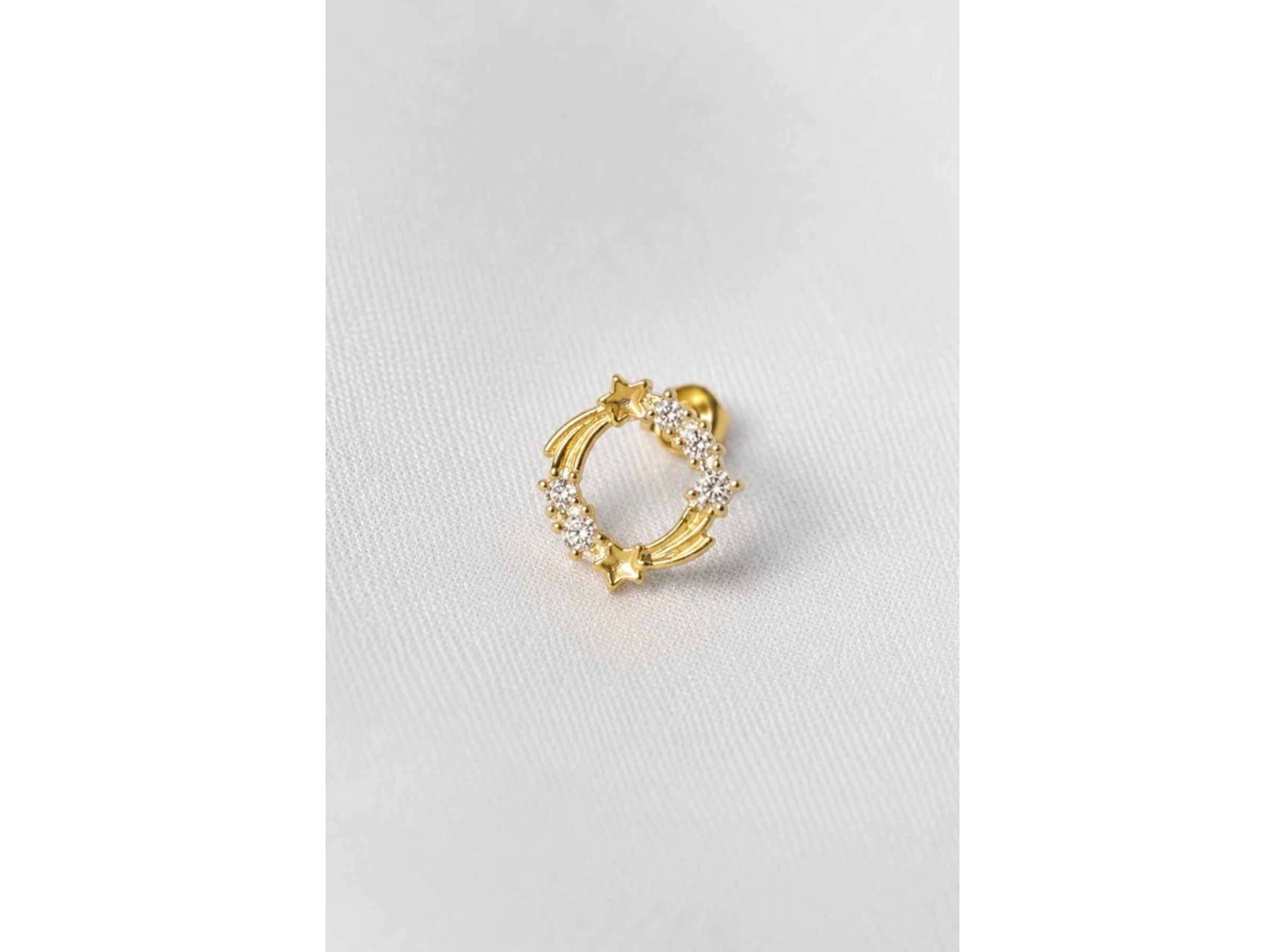 Altın Renk Taşlı Cerrahi Çelik Tragus/Kıkırdak Küpe/Piercing (Tek)