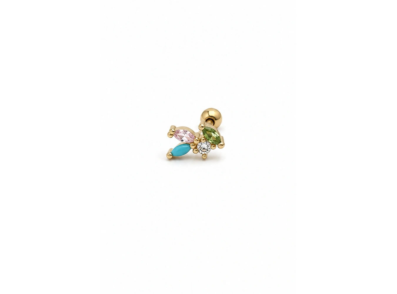 Altın  Renk Taşlı Cerrahi Çelik Tragus/Kıkırdak Küpe/Piercing (Tek)