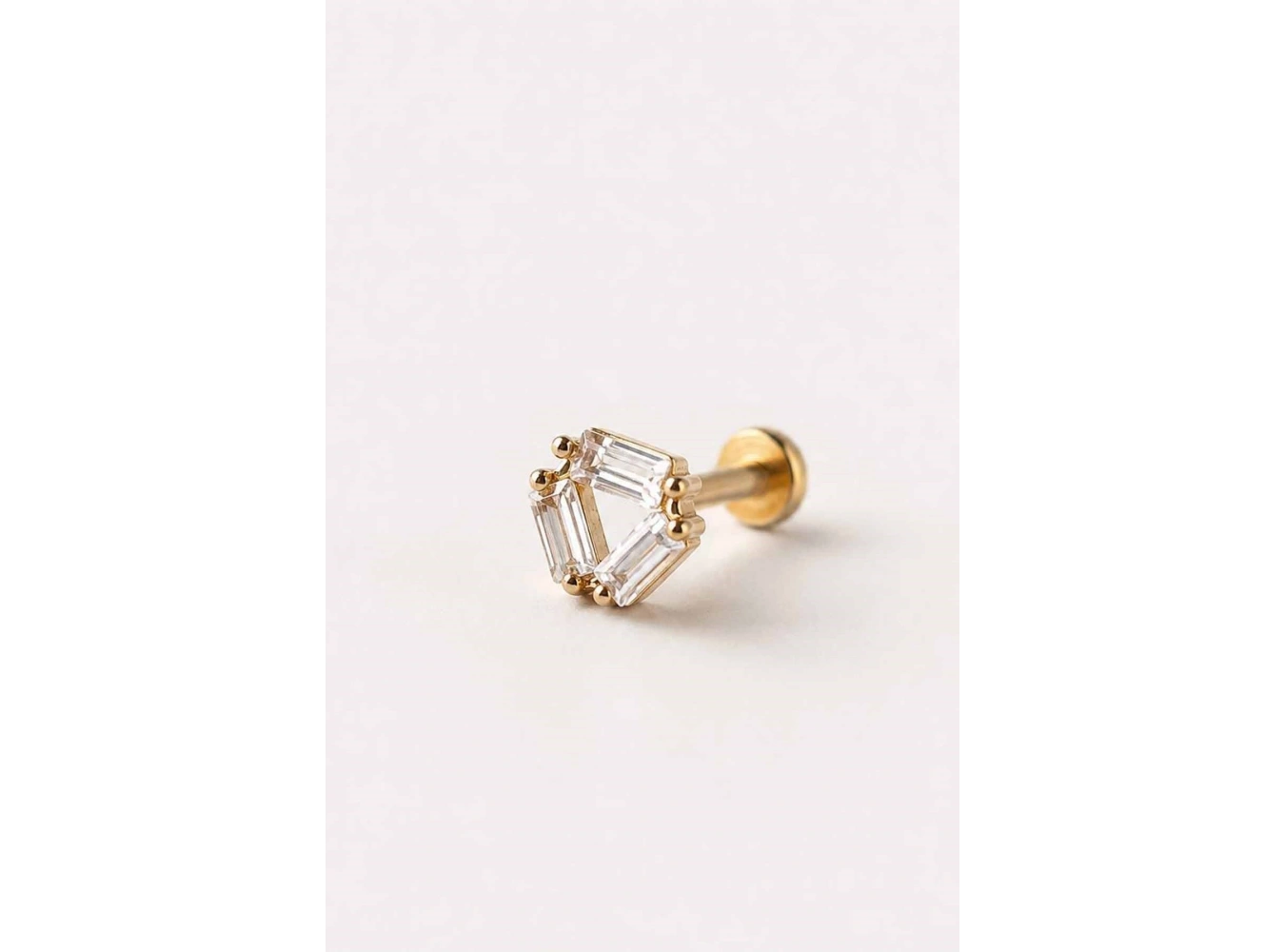 Altın Renk Taşlı Cerrahi Çelik Tragus/Kıkırdak Küpe/Piercing (Tek)