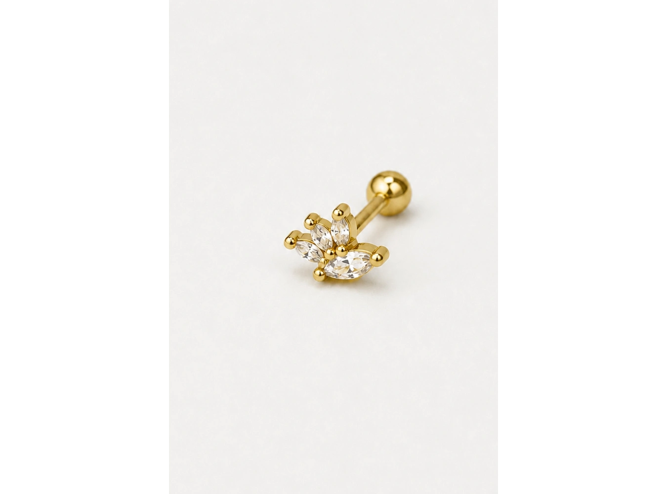 Altın Renk Taşlı Cerrahi Çelik Tragus/Kıkırdak Küpe/Piercing (Tek)